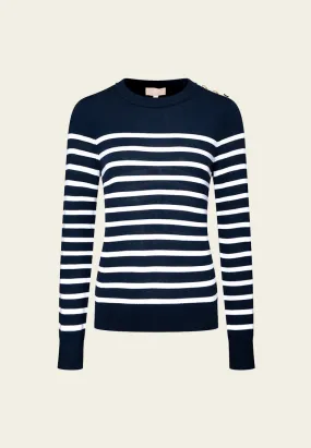 Shoulder-button Slim-fit Stripped Jumper