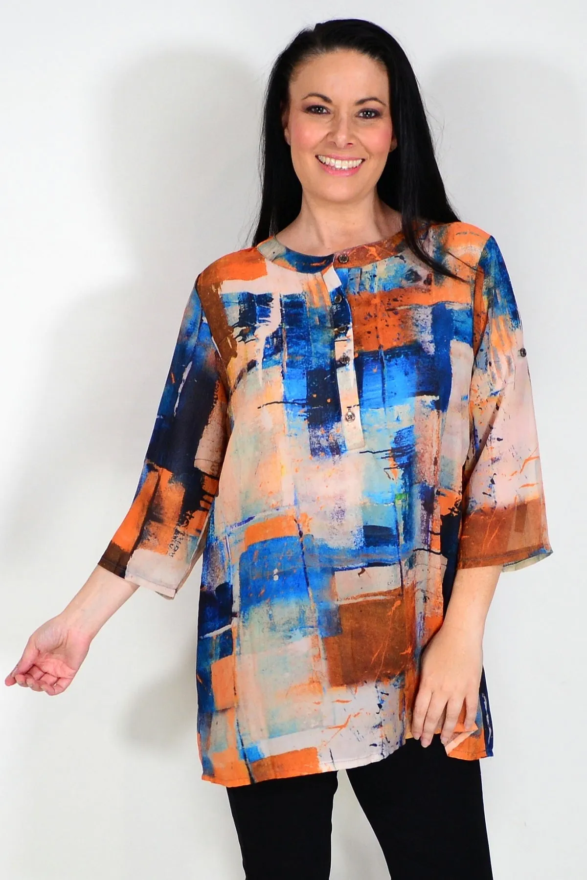 Silk Blend Rust Blue Tunic Top