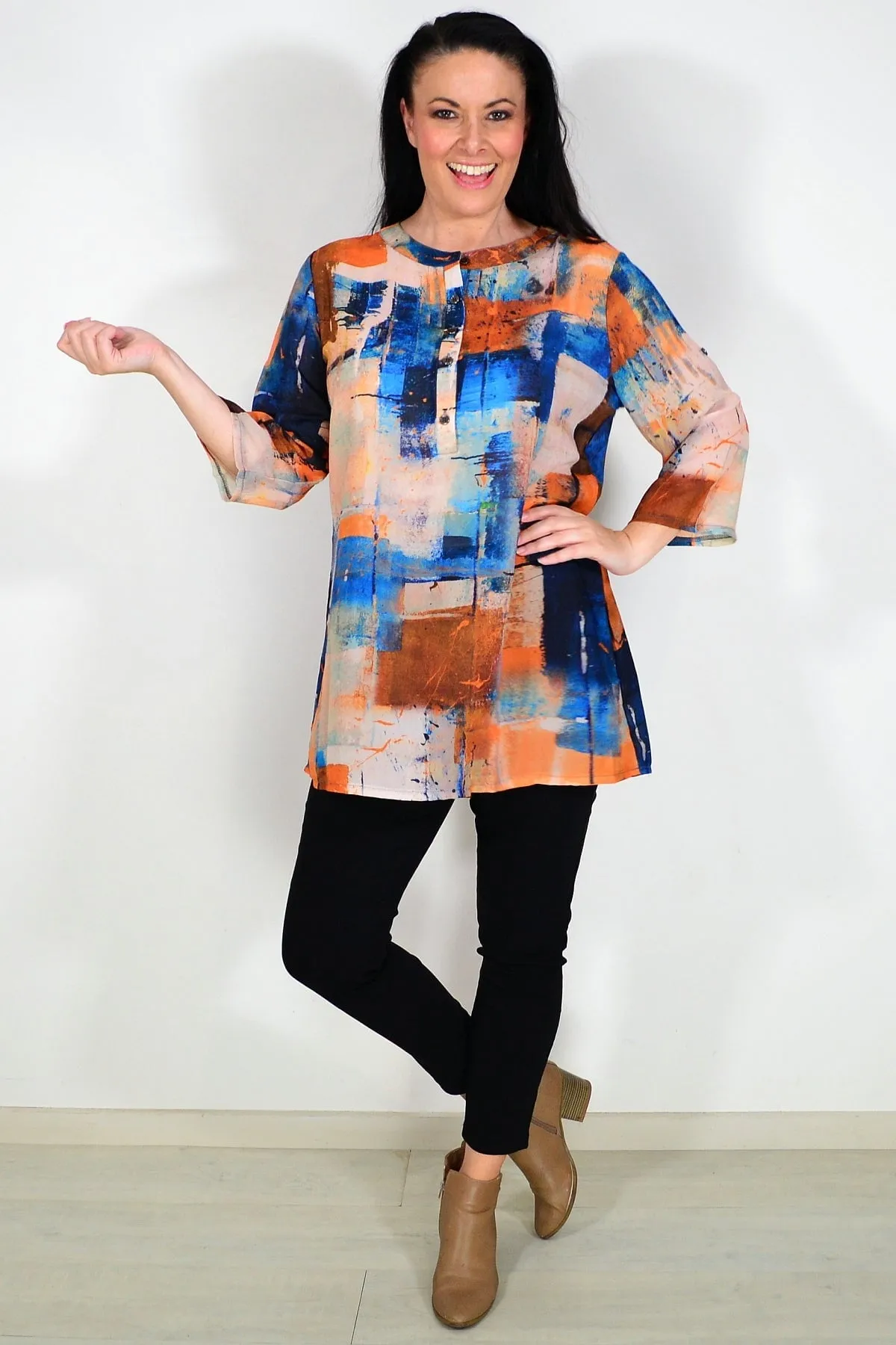 Silk Blend Rust Blue Tunic Top