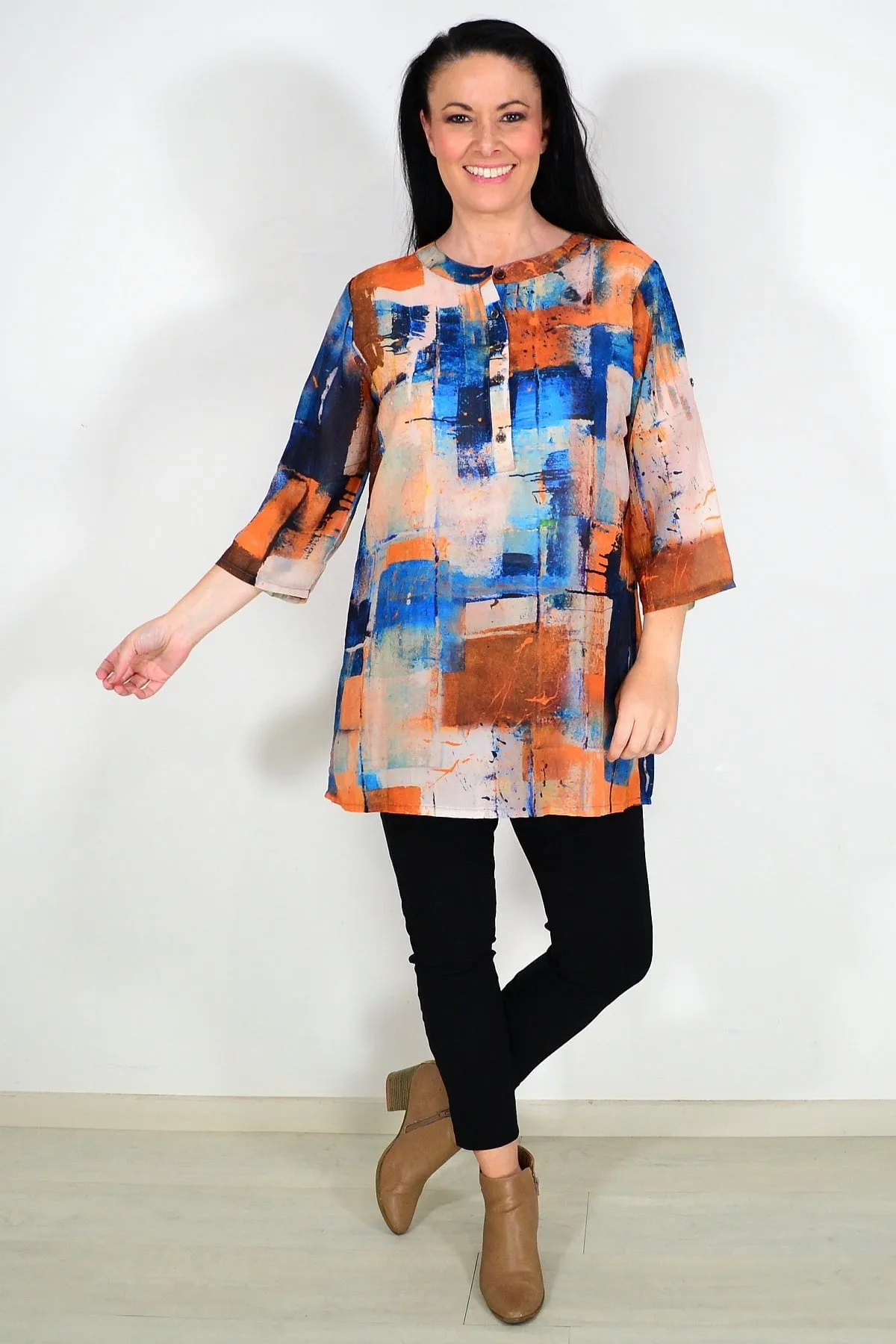 Silk Blend Rust Blue Tunic Top