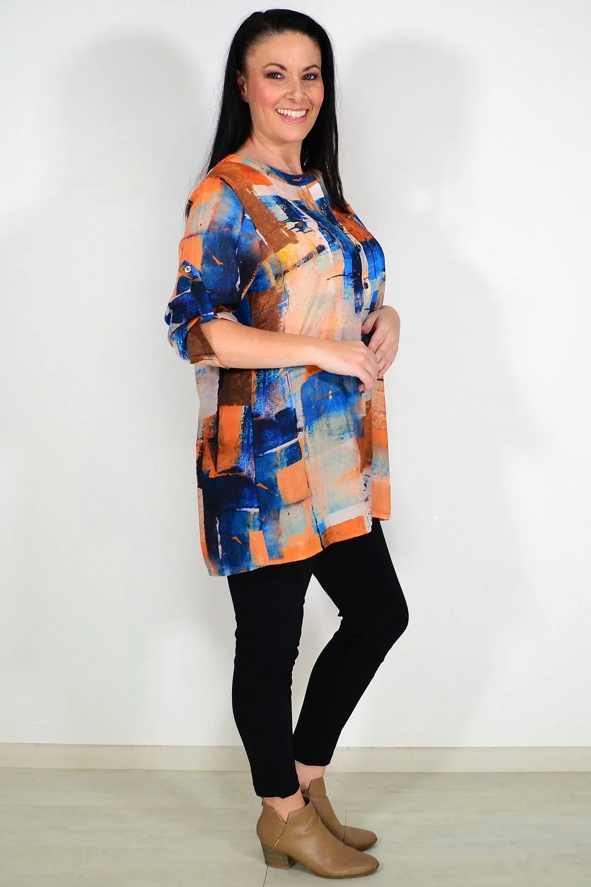 Silk Blend Rust Blue Tunic Top