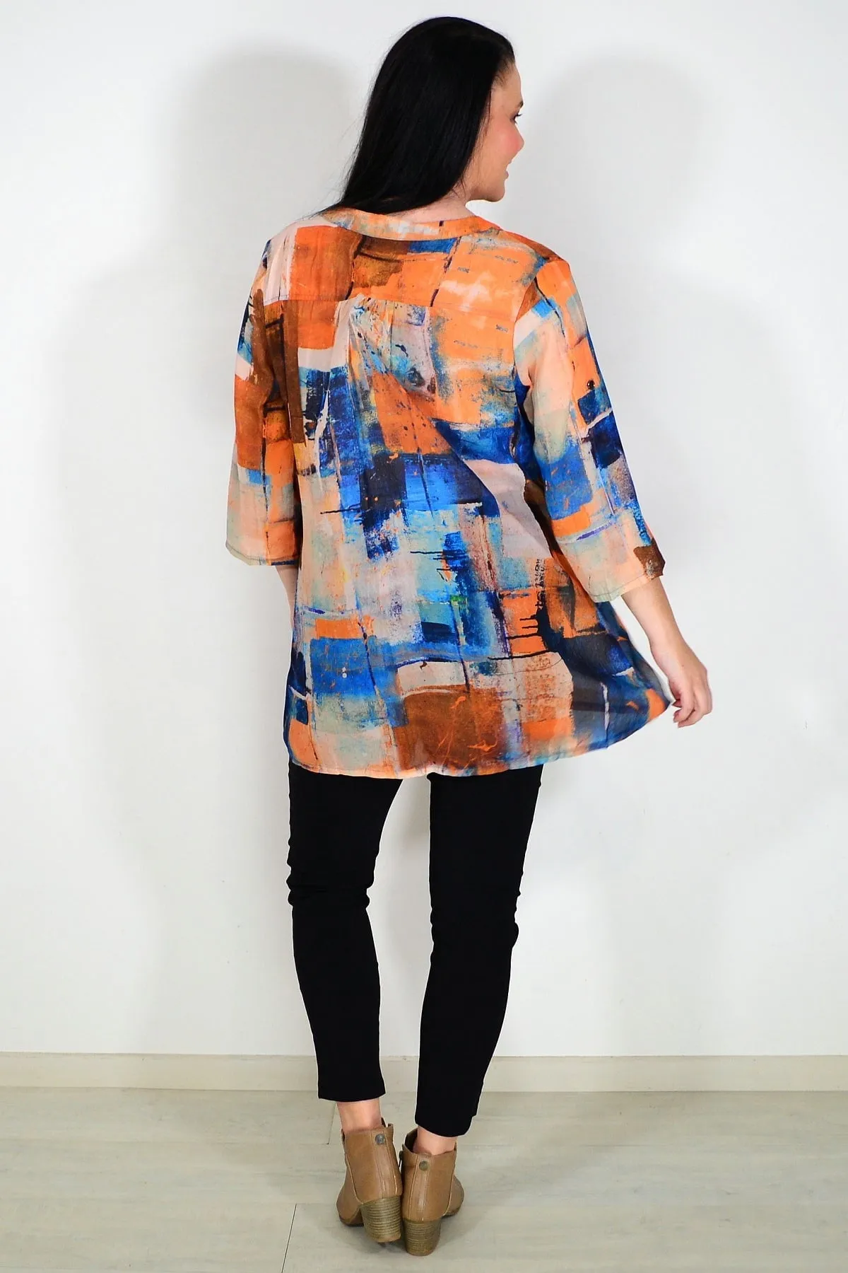 Silk Blend Rust Blue Tunic Top