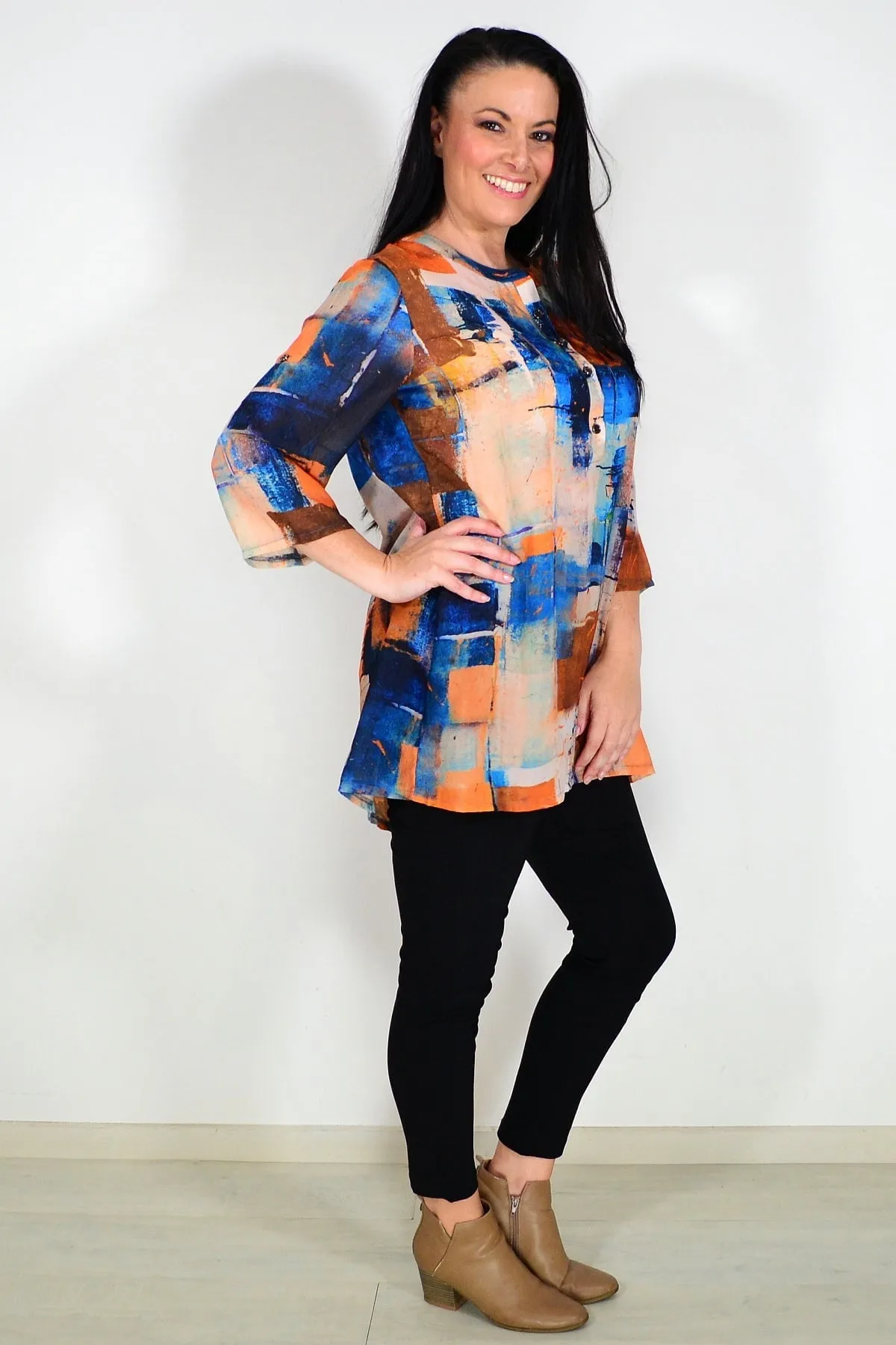 Silk Blend Rust Blue Tunic Top