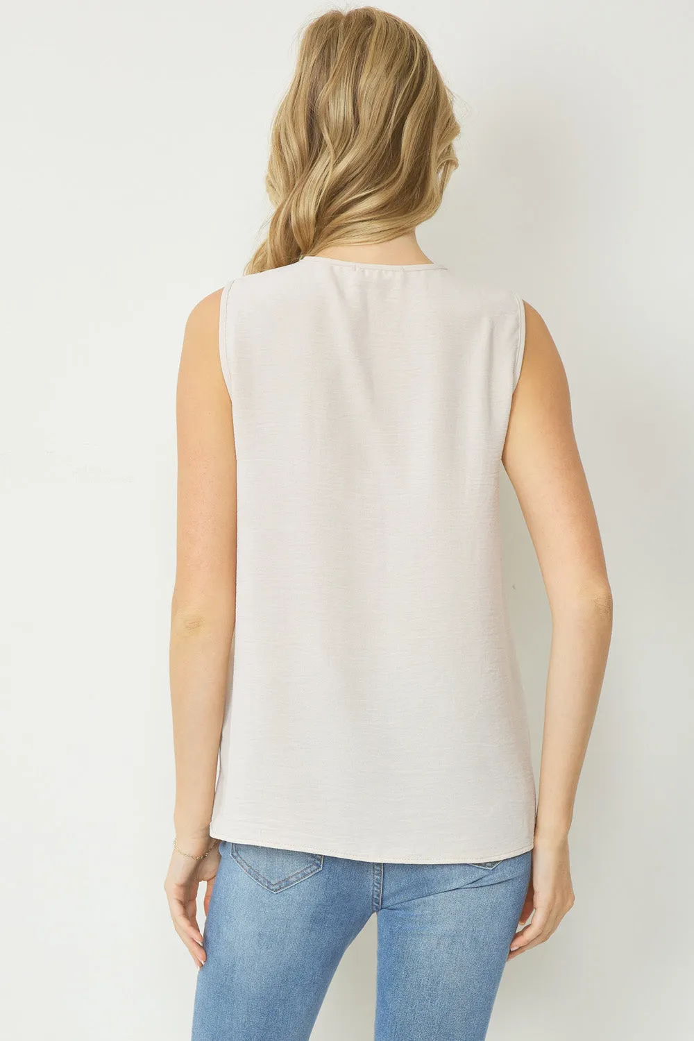 Sleeveless V-Neck Top, Ivory