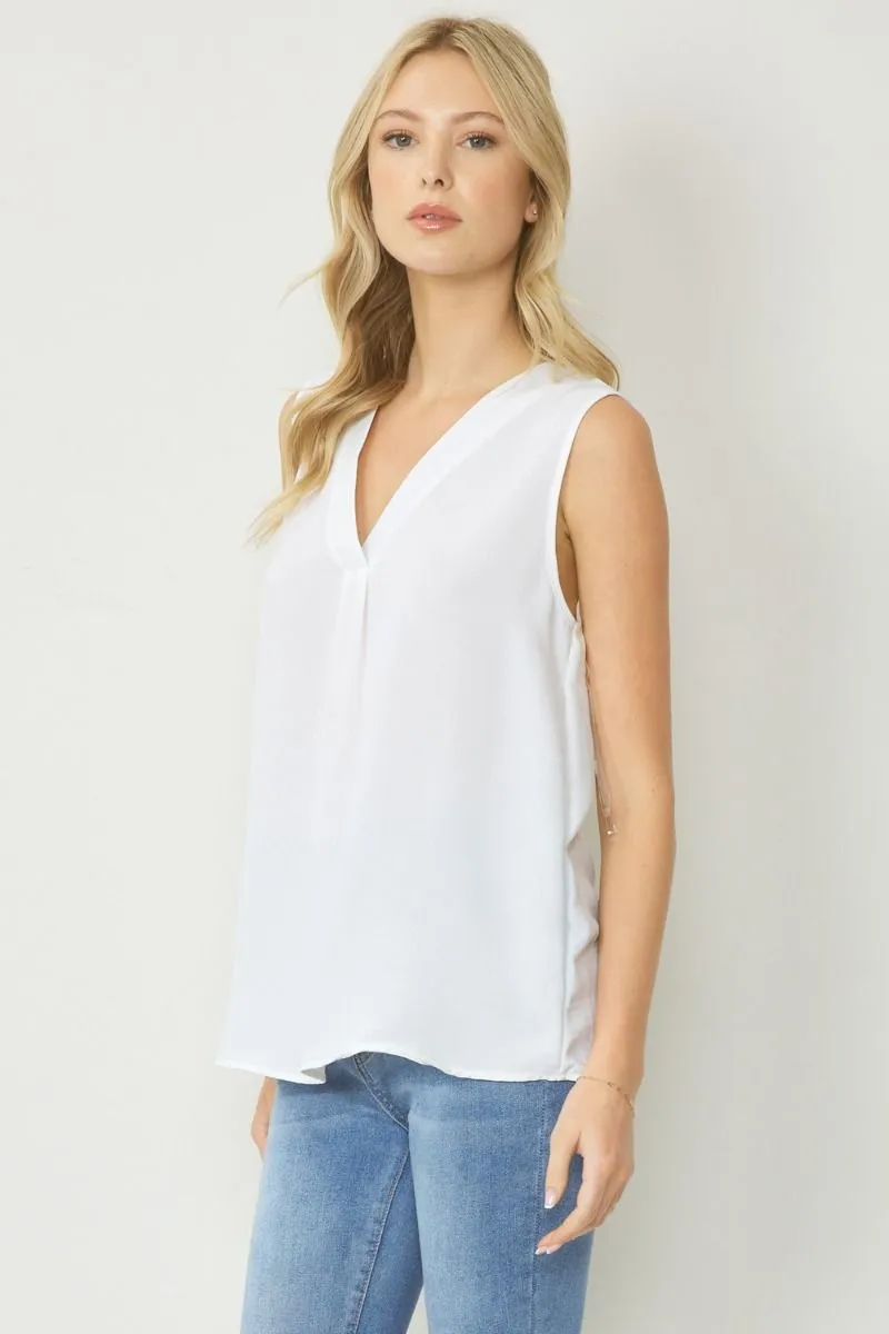 Sleeveless V-Neck Top, Ivory