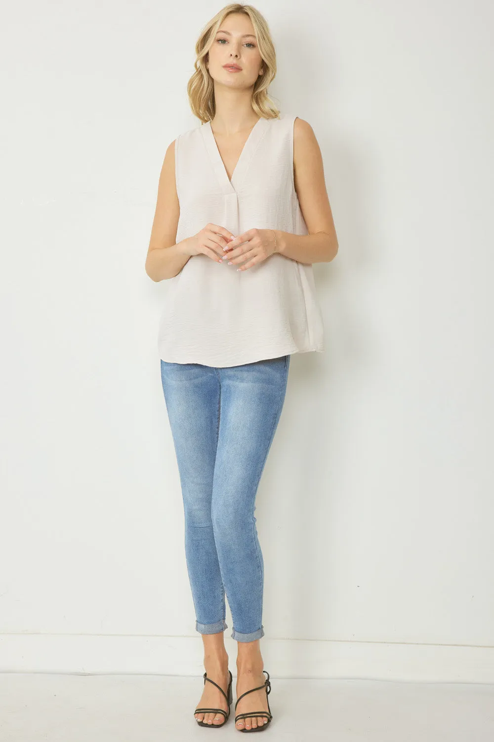 Sleeveless V-Neck Top, Ivory