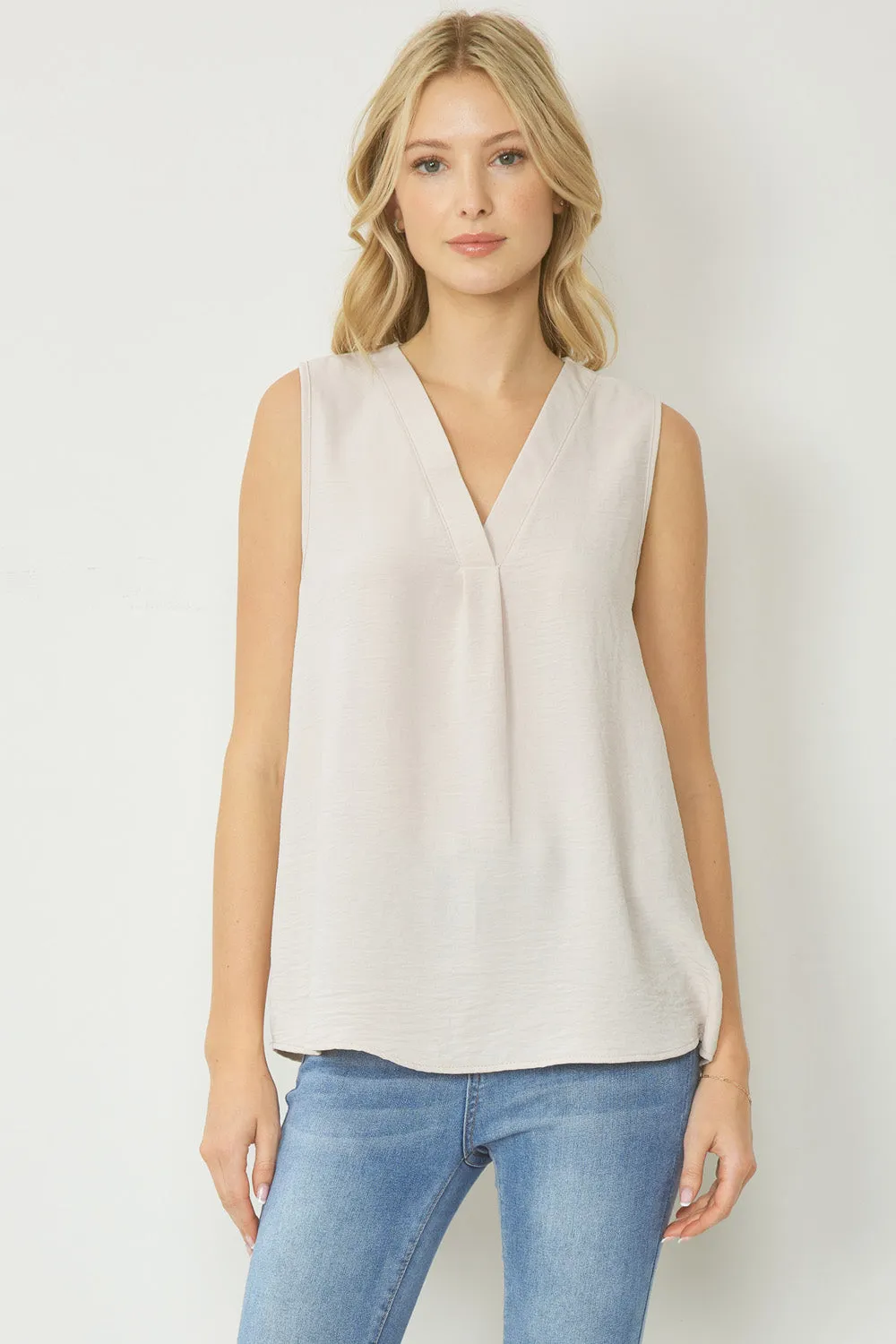 Sleeveless V-Neck Top, Ivory