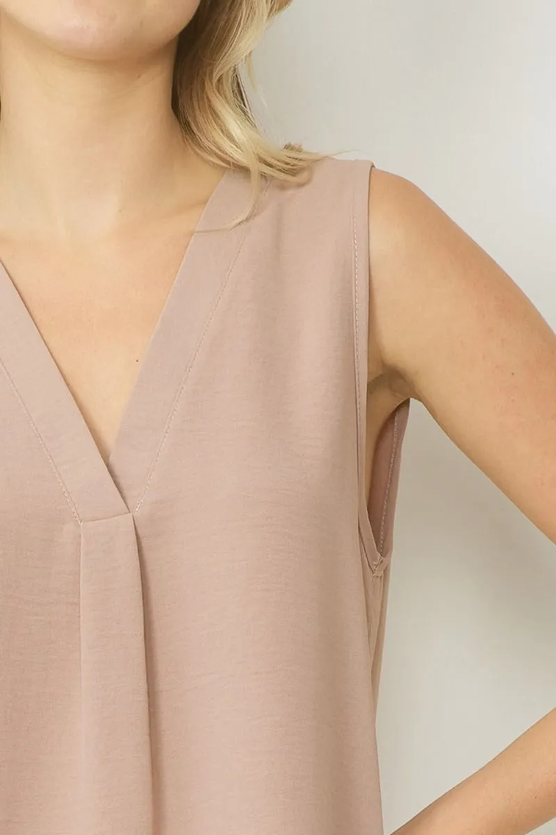 Sleeveless V-Neck Top, Latte