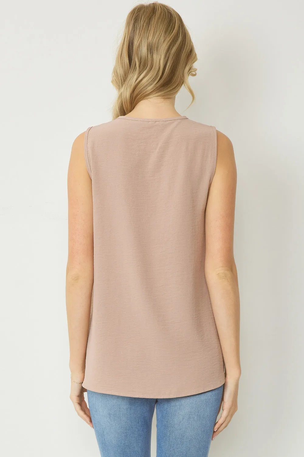 Sleeveless V-Neck Top, Latte