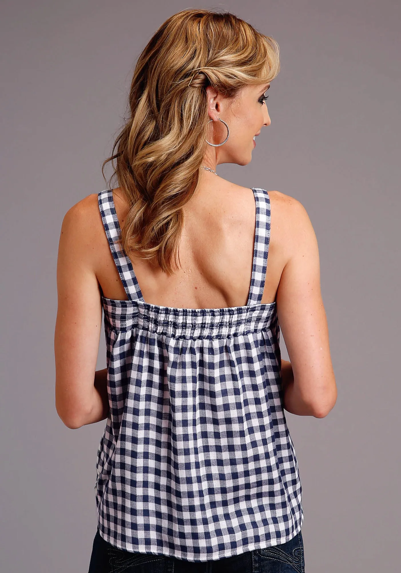 Stetson Womens Navy/White 100% Cotton Gingham S/L Cami Tank Top