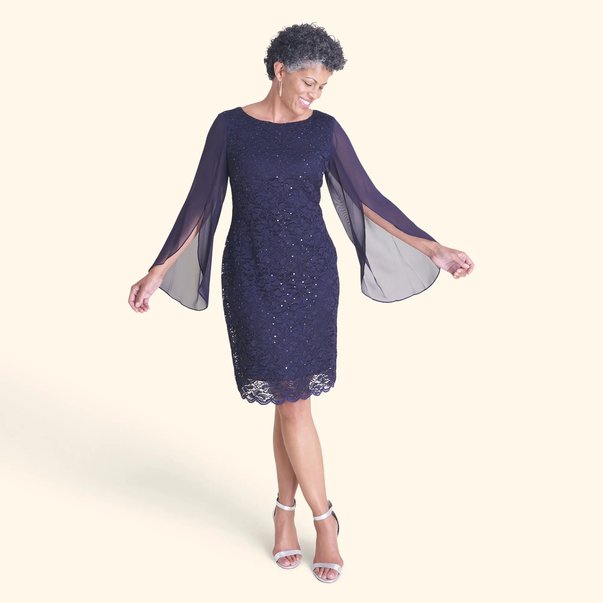 Stevie Navy Sequin Lace Dress