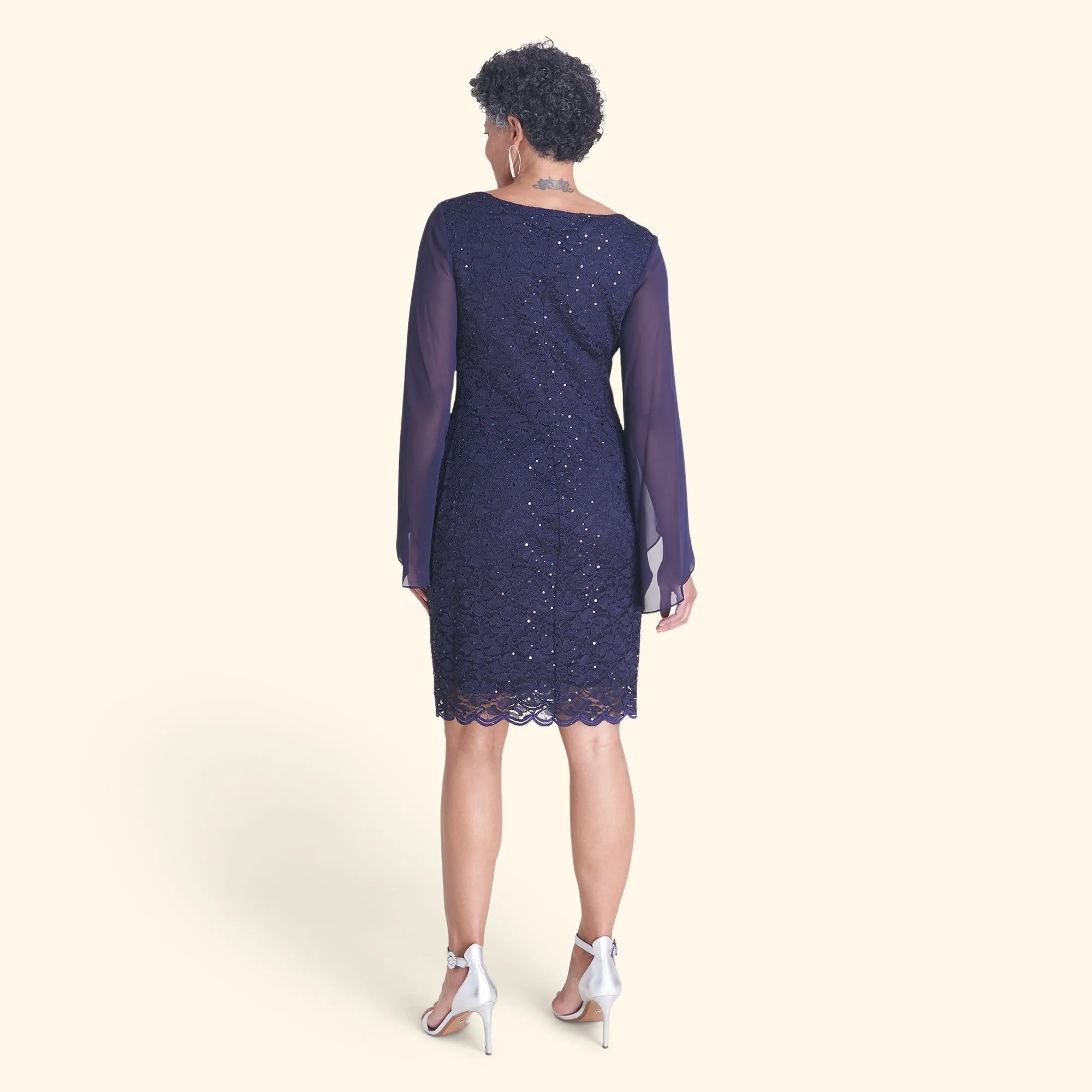 Stevie Navy Sequin Lace Dress