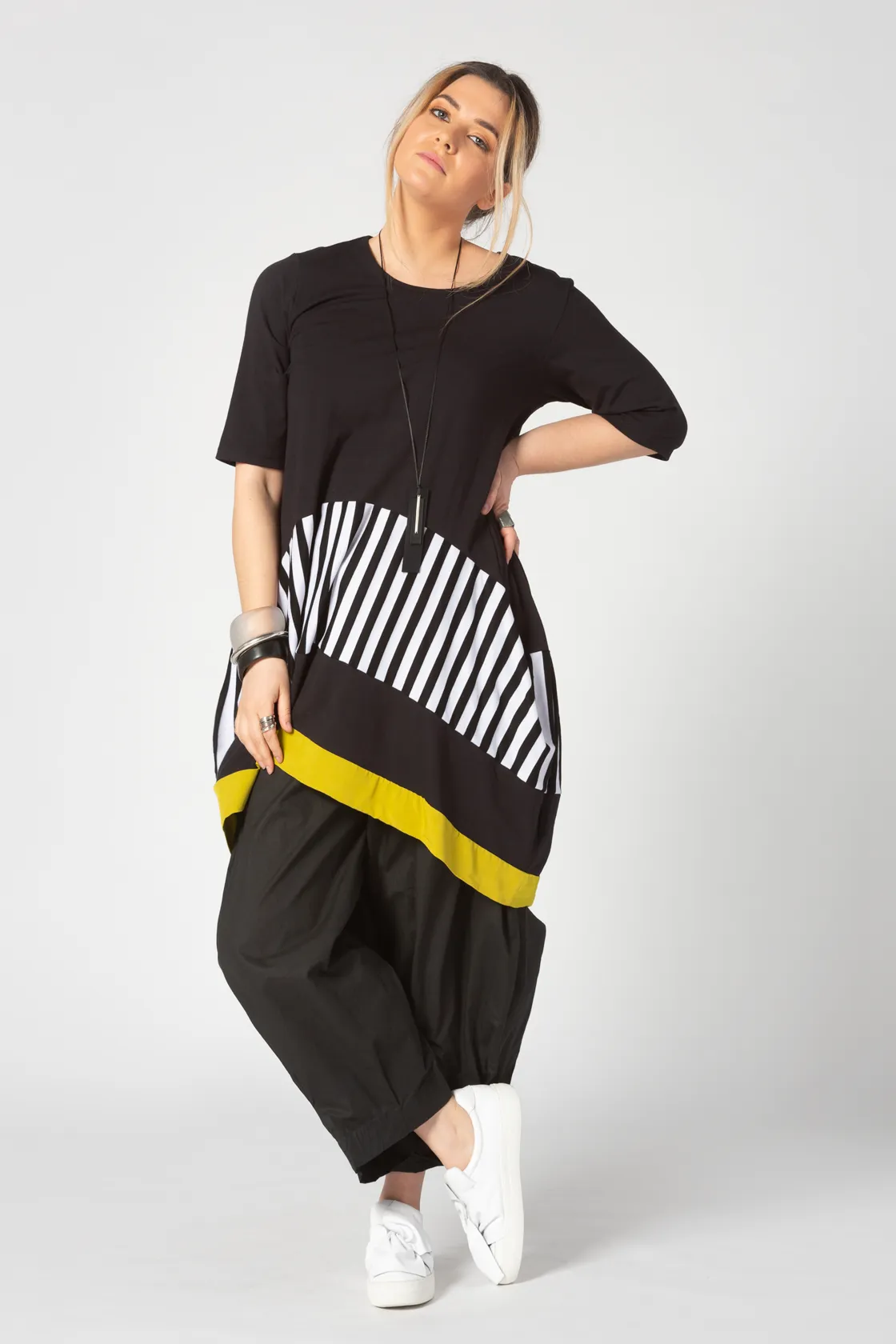 Stripe Tunic in BW & Yellow