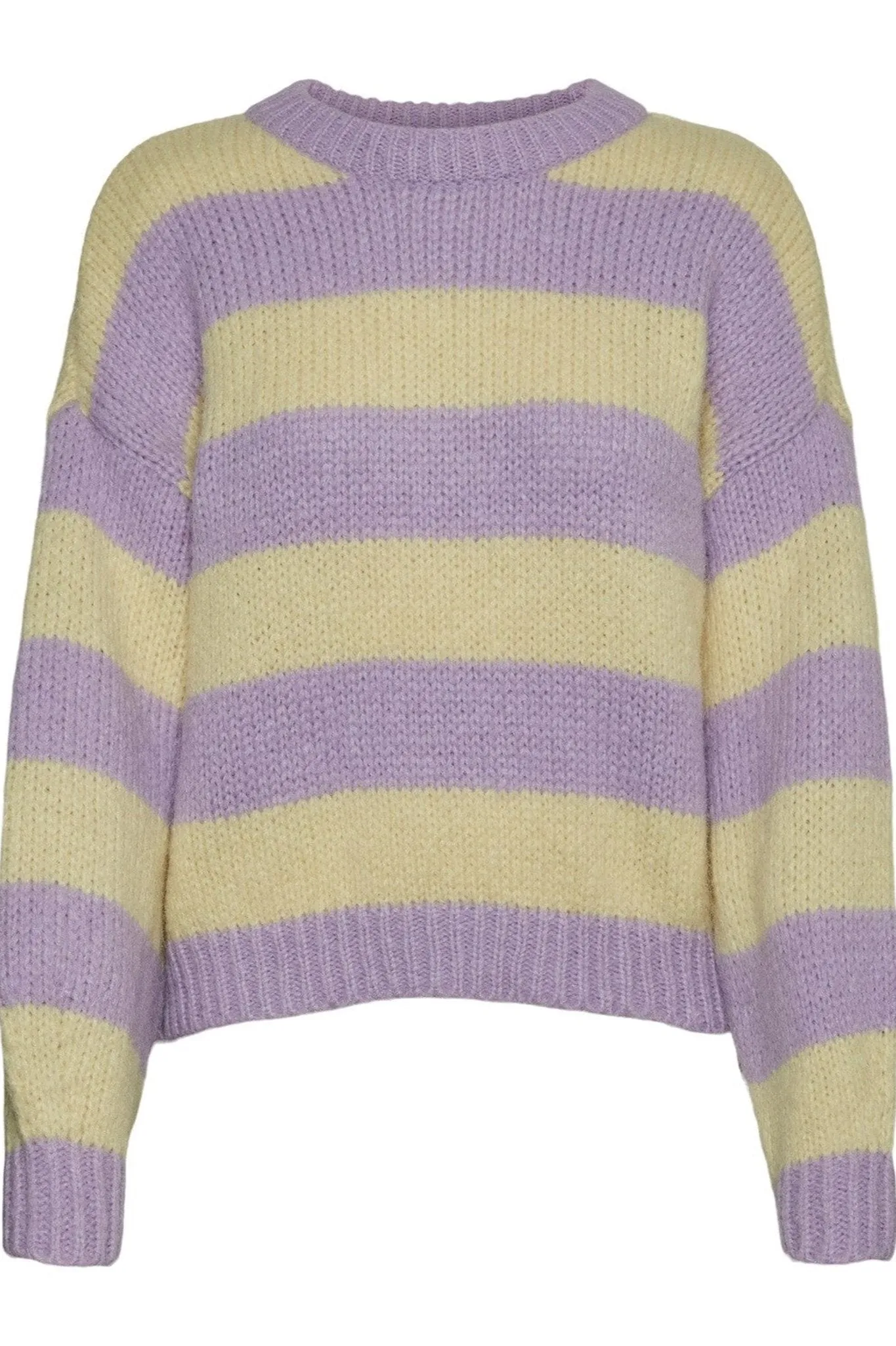 Striped O-neck Knit Jumper - Purple / Yellow