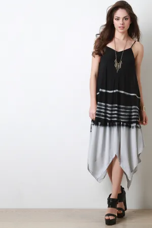 Striped Tie Dye Handkerchief Hem Maxi Dress