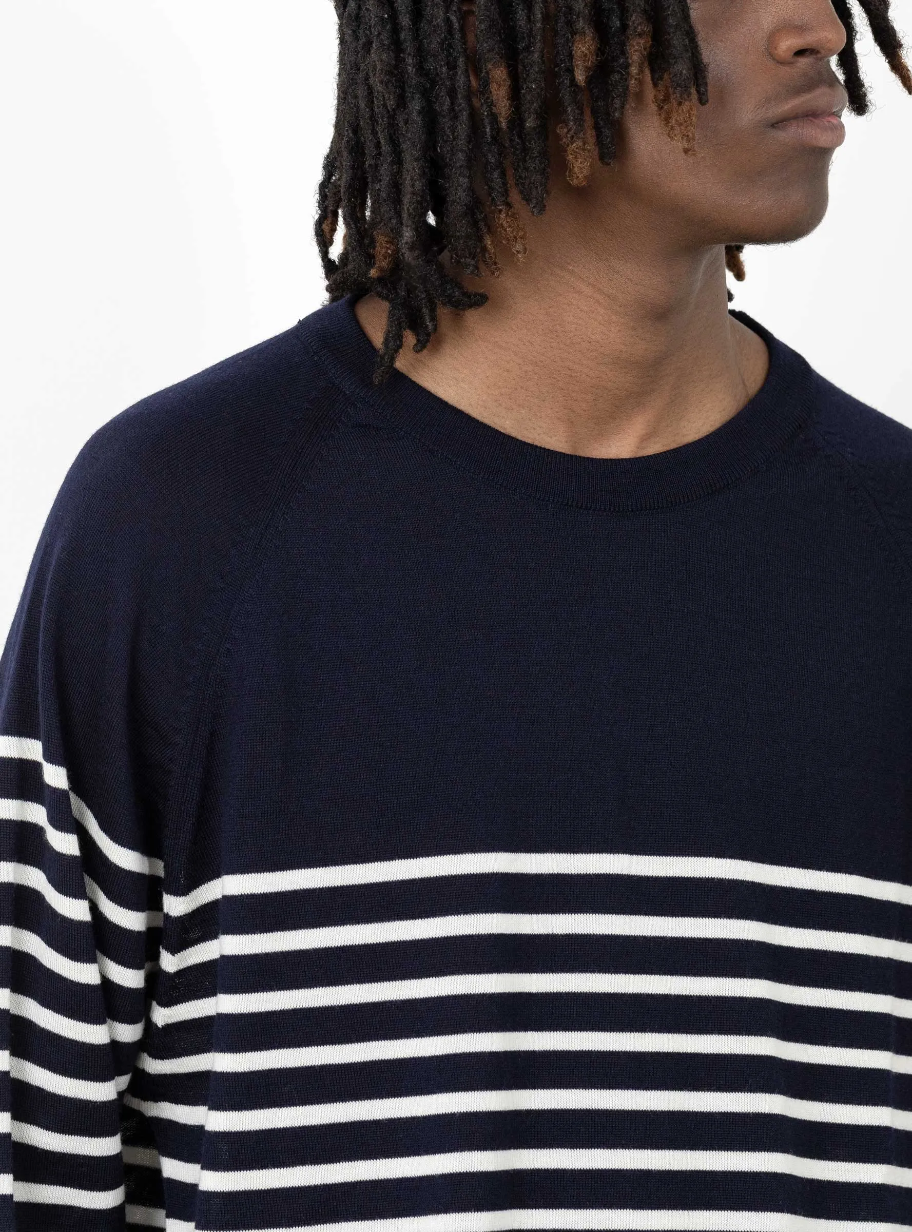 Suedehead Crewneck Knit Navy & Ecru