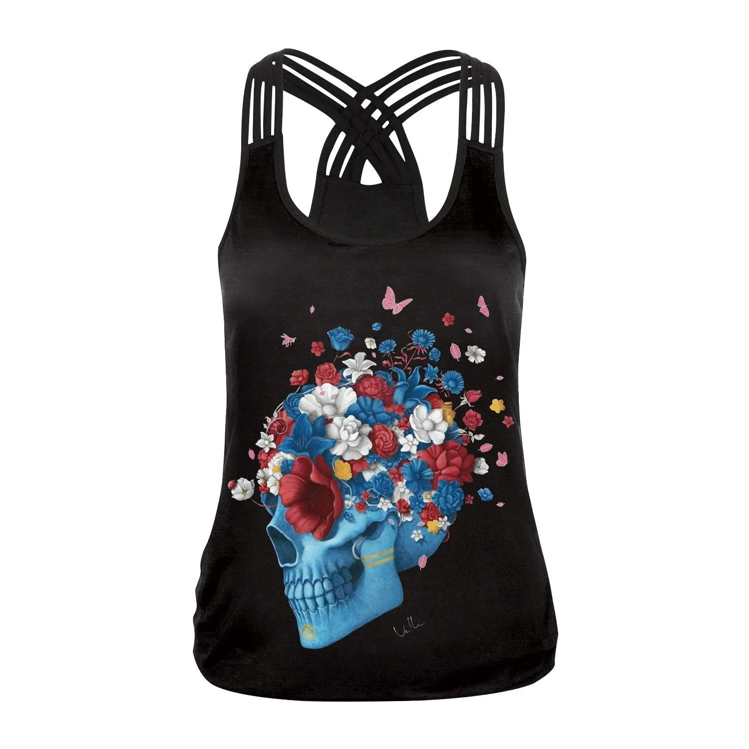 Sugar Skull Tank Top for Women / Halloween Fashion / Gothic Style Back Cross Sleeveless Vest #6