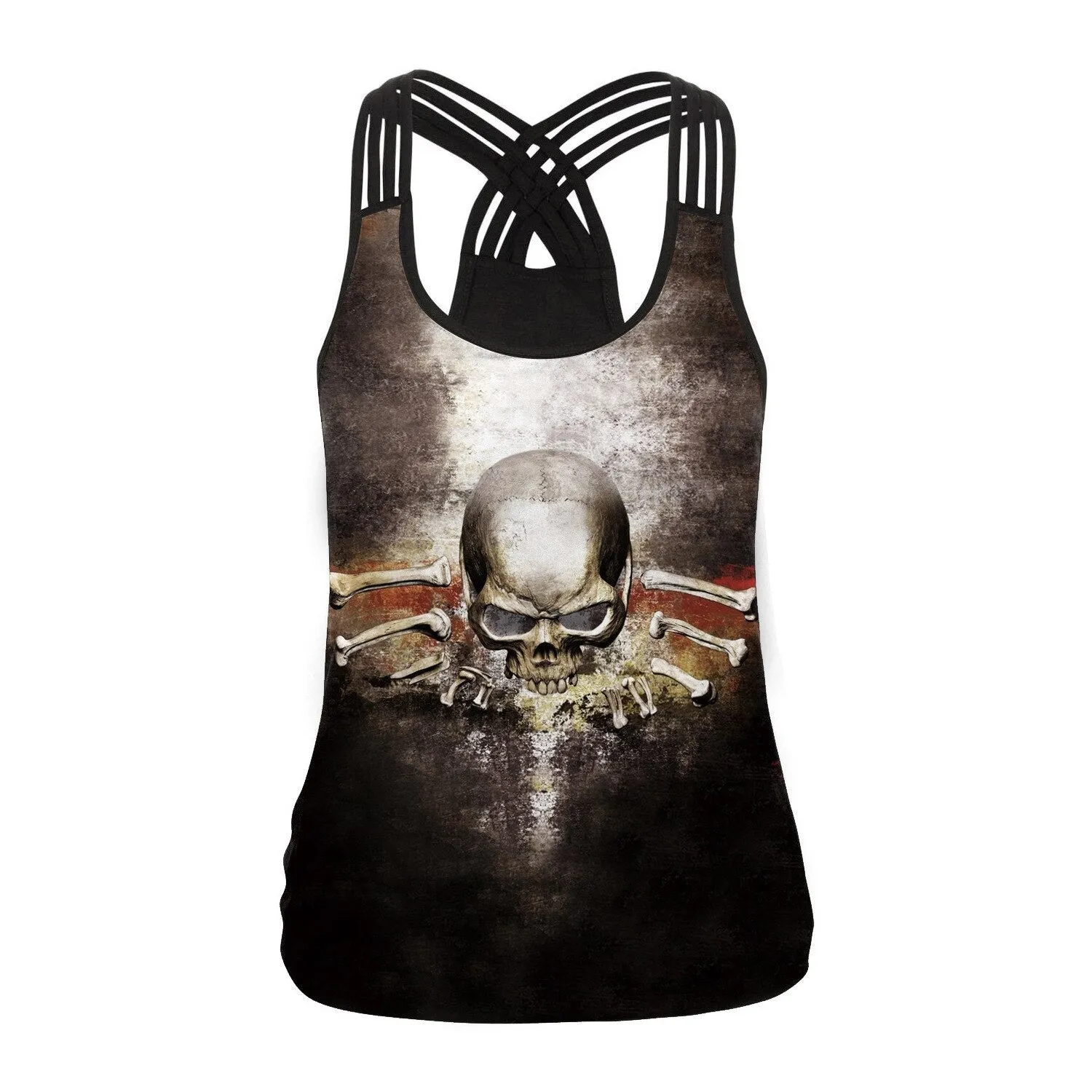 Sugar Skull Tank Top for Women / Halloween Fashion / Gothic Style Back Cross Sleeveless Vest #7