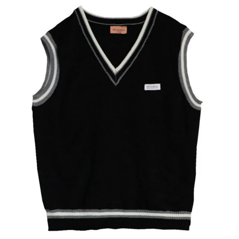 Sweater Vest Men V-neck Patchwork Leisure Loose All-match Streetwear Sleeveless Sweaters Mens Chic Korean Style Teens Couples BF