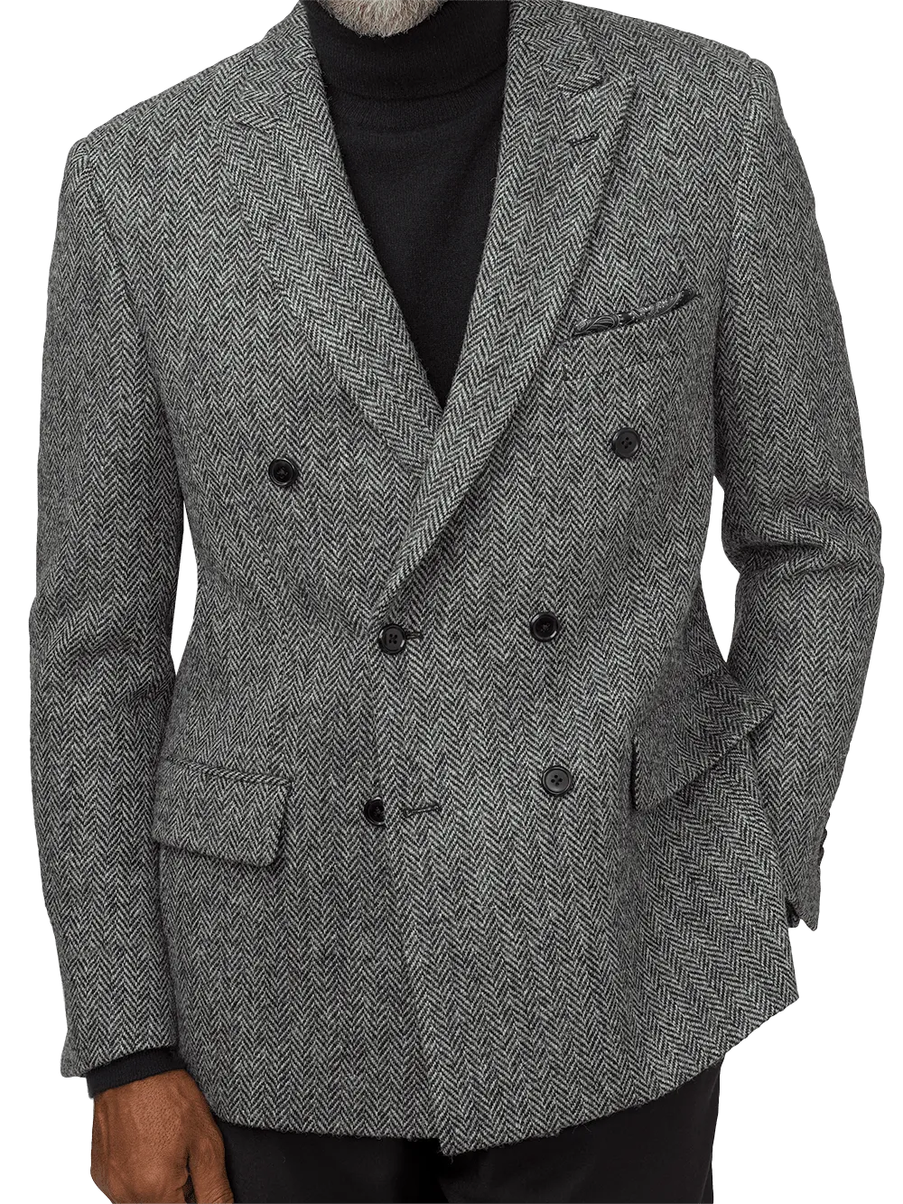 Tailored Fit Harris Tweed Double Breasted Peak Lapel Sport Coat - Black/white