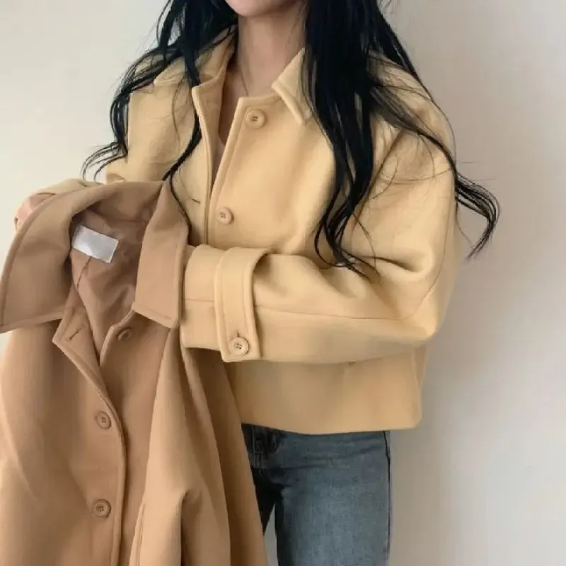 TAVIMART  -  Short Cashmere Coat for Women, Wool Overcoat, Lapel Collar, Single Breasted, Female Outerwear, Autumn and Winter,