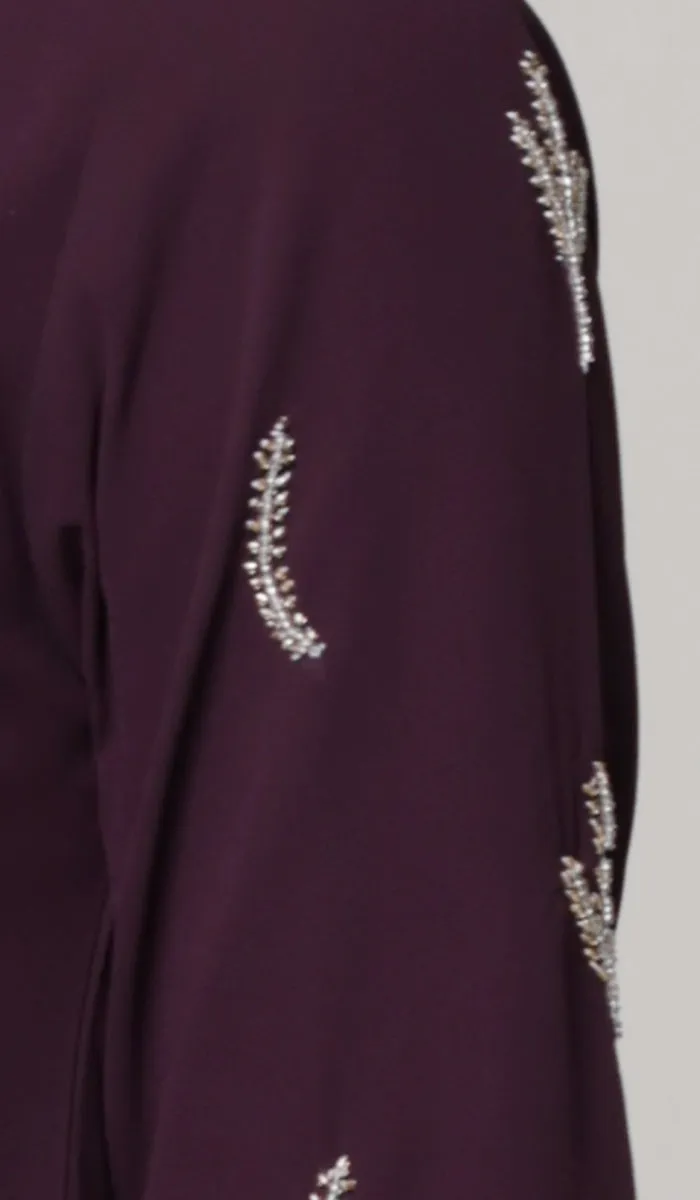 Tazeen Chiffon Formal Embroidered Long Modest Tunic - Plum - PREORDER (ships in 2 weeks)