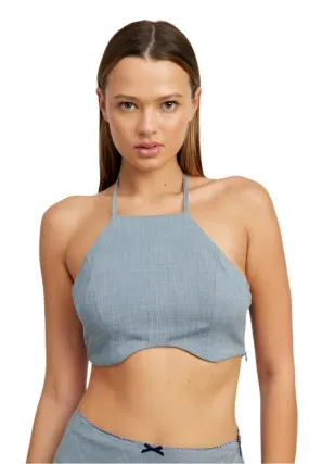 TEEK - CHAMBRAY UNDERWIRE CROPPED HALTER TOP