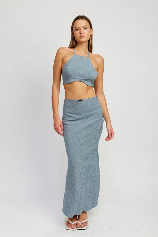 TEEK - CHAMBRAY UNDERWIRE CROPPED HALTER TOP