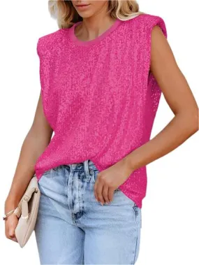 TEEK - Hot Pink Sequin Round Neck Tank