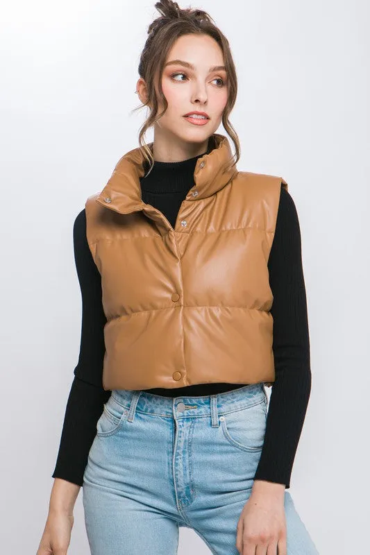 TEEK - PU Faux Leather Puffer Vest