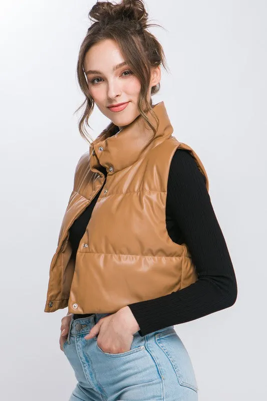 TEEK - PU Faux Leather Puffer Vest