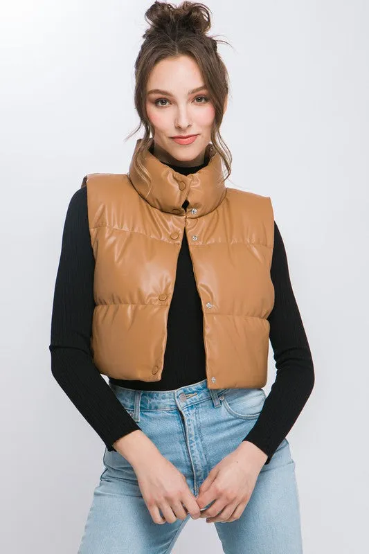 TEEK - PU Faux Leather Puffer Vest