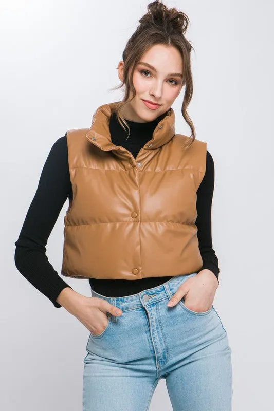 TEEK - PU Faux Leather Puffer Vest