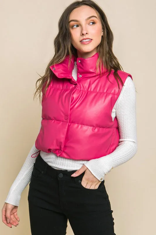 TEEK - PU Faux Leather Puffer Vest