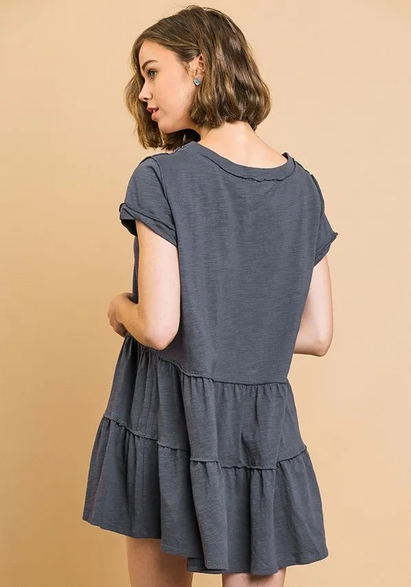 Tiered Ruffle Tunic, Slate