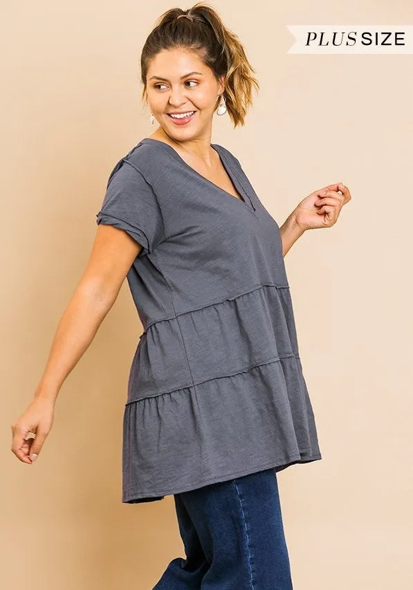 Tiered Ruffle Tunic, Slate