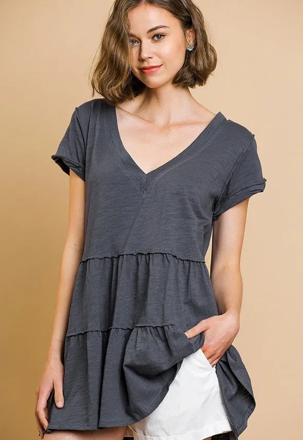 Tiered Ruffle Tunic, Slate