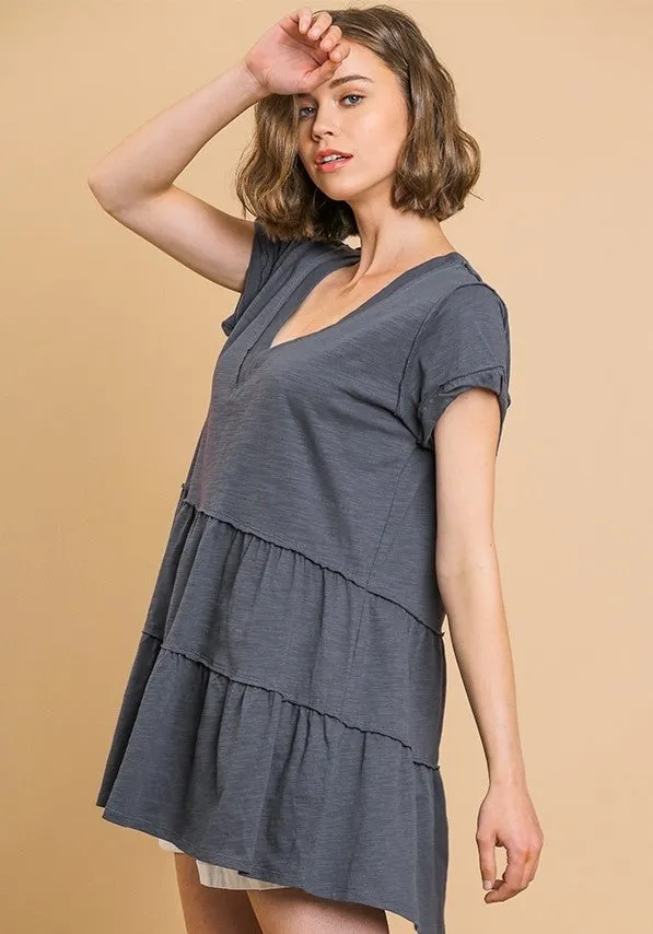 Tiered Ruffle Tunic, Slate