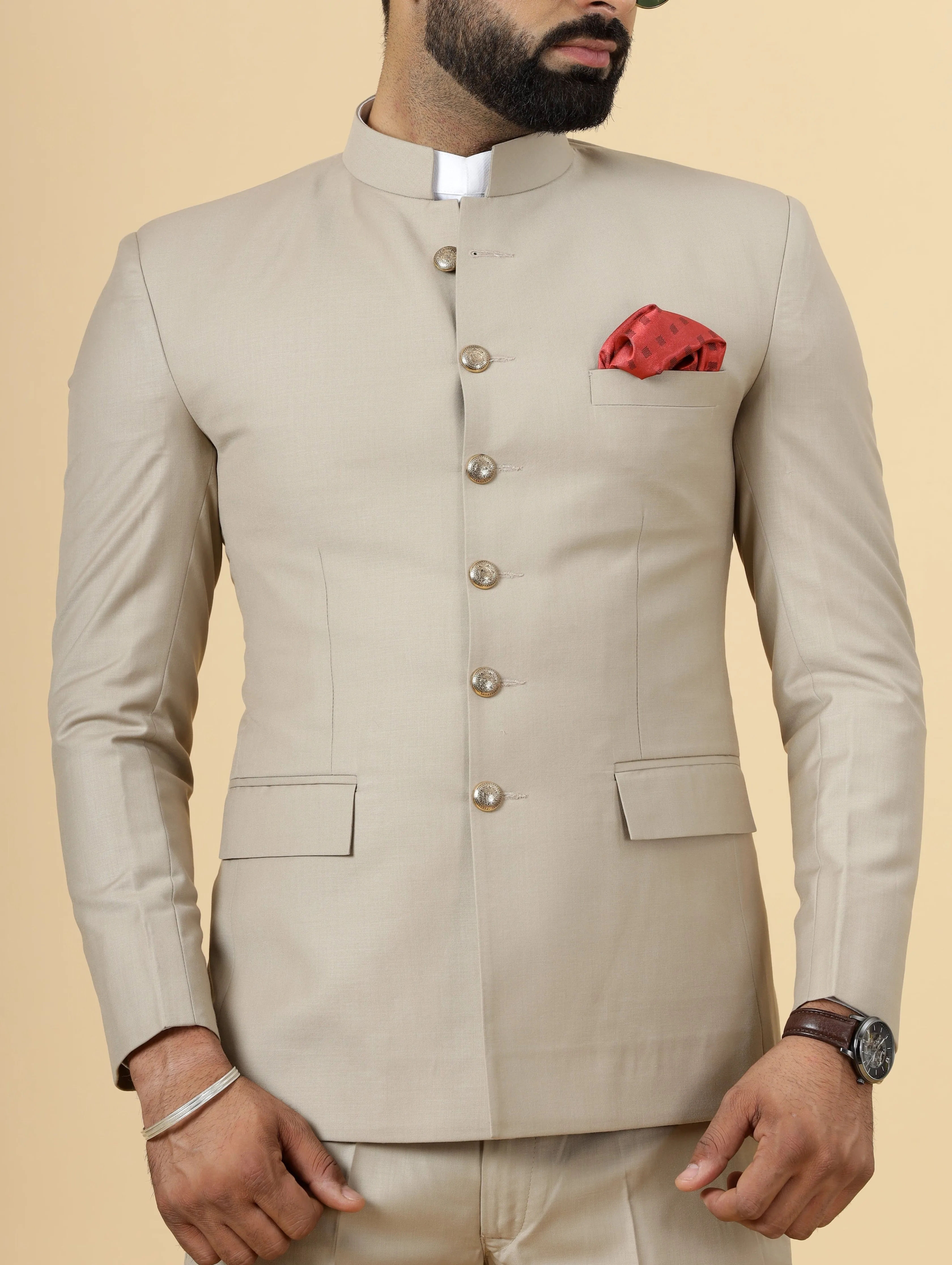 Traditional Khaki Jodhpuri Suit | Perfect for Wedding and Casual wear|