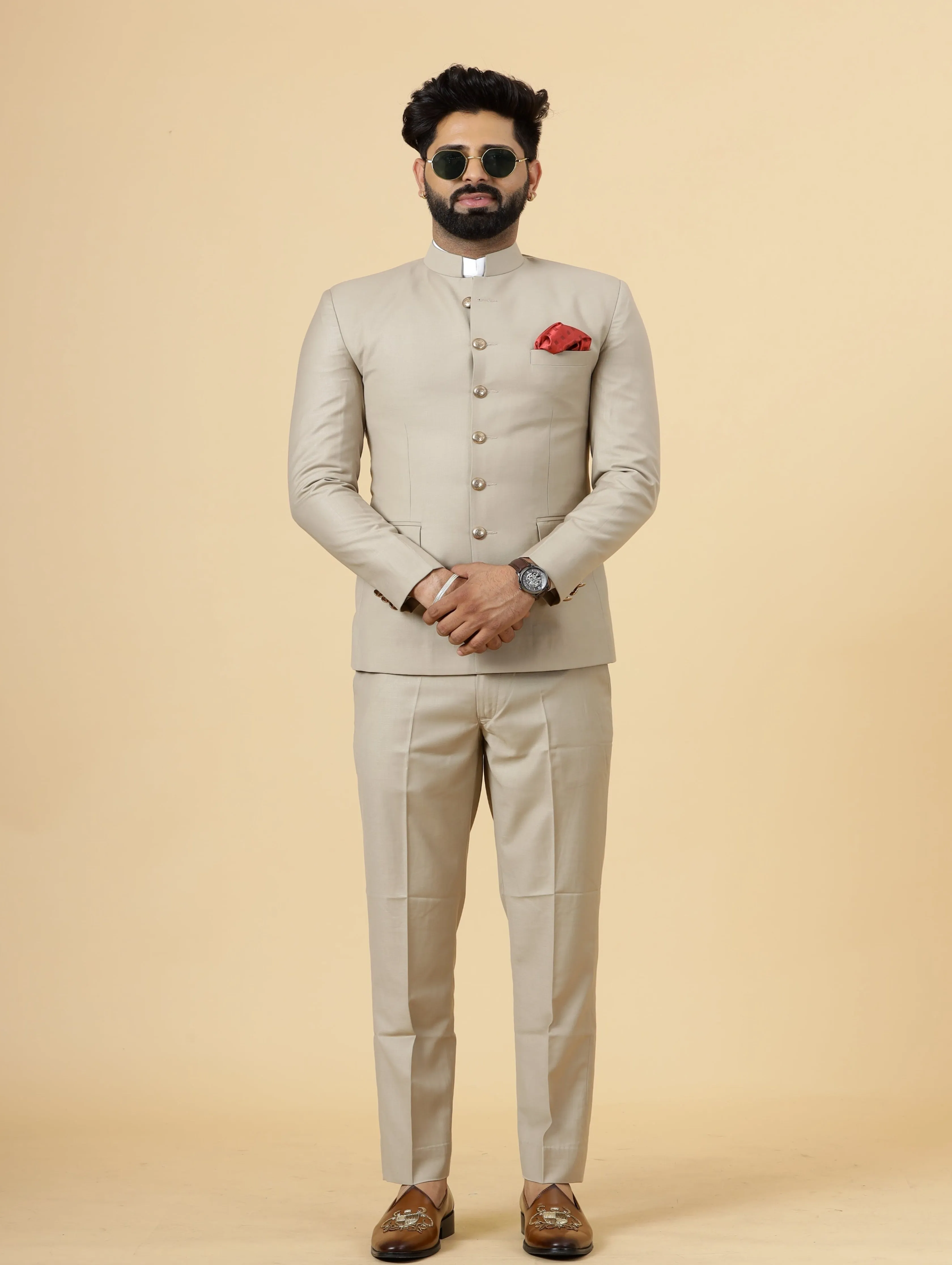 Traditional Khaki Jodhpuri Suit | Perfect for Wedding and Casual wear|