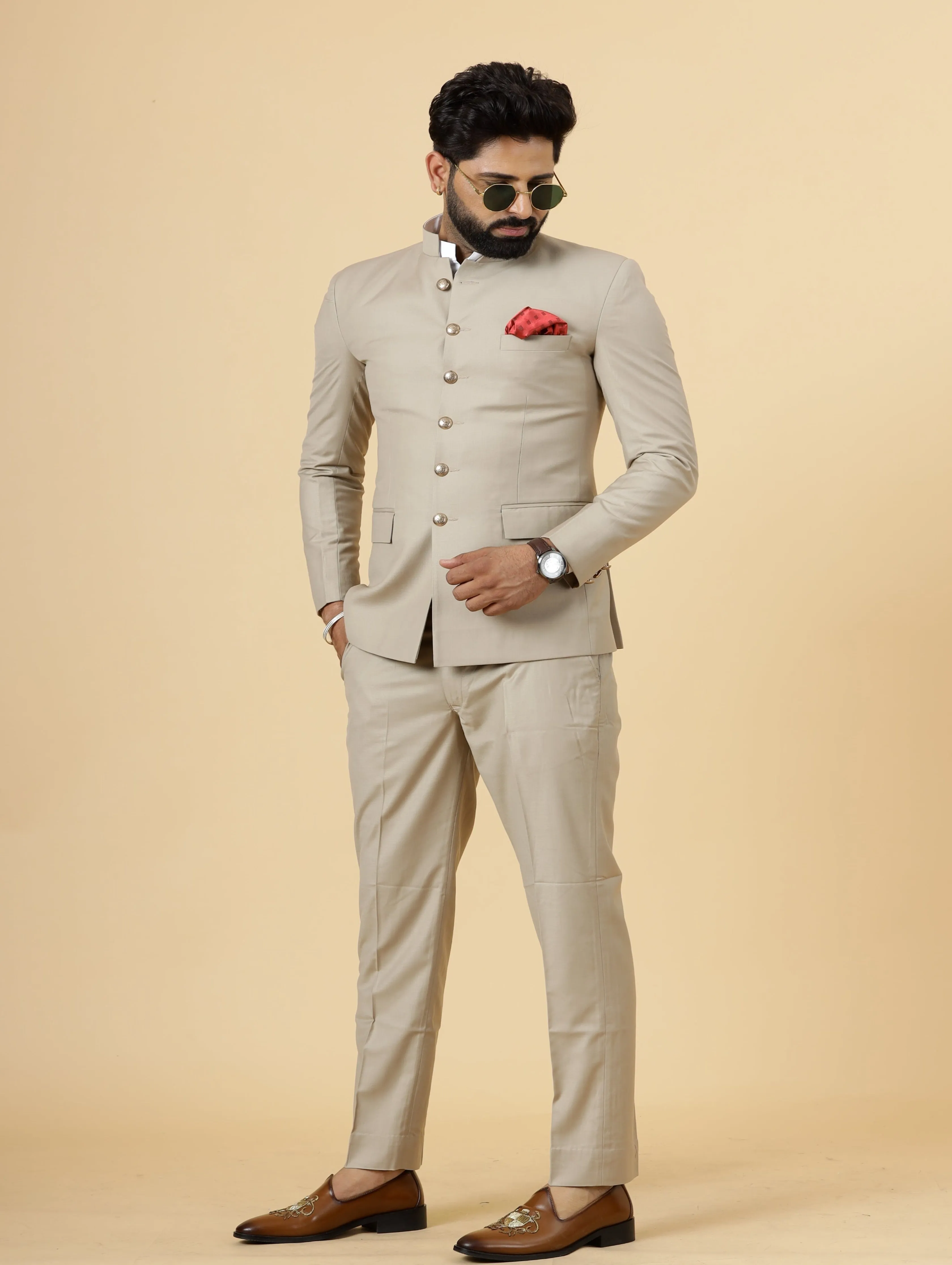 Traditional Khaki Jodhpuri Suit | Perfect for Wedding and Casual wear|