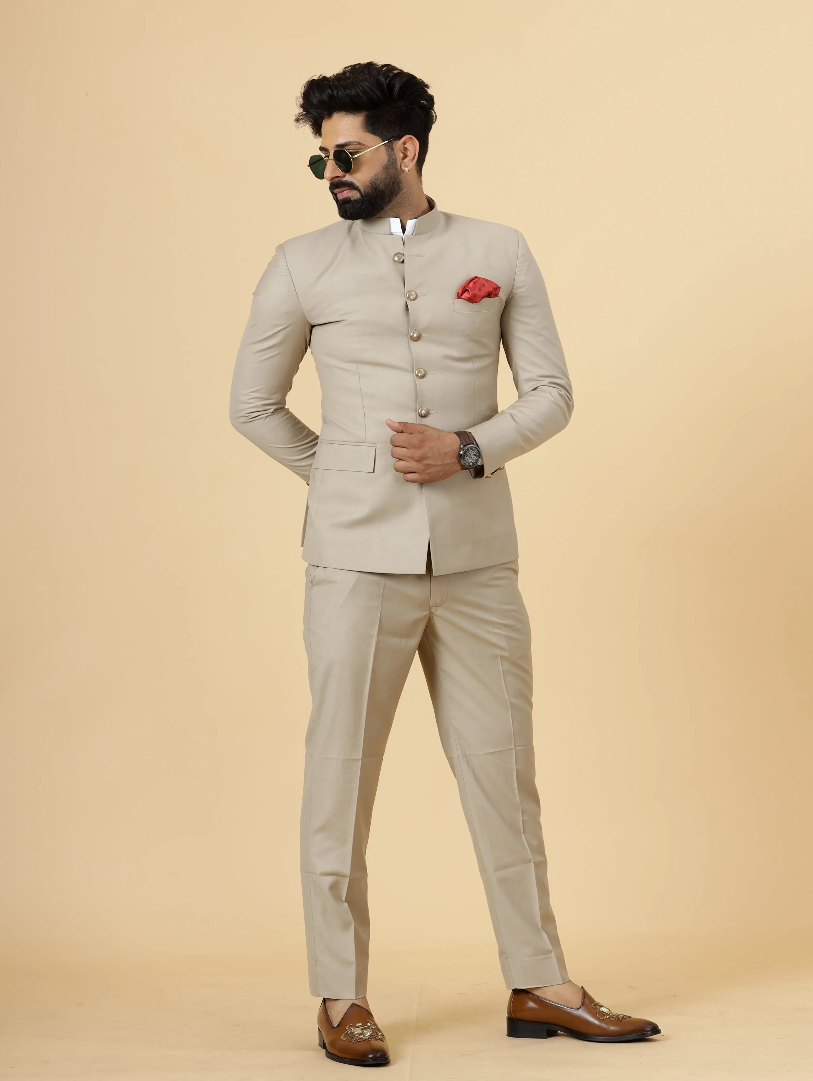 Traditional Khaki Jodhpuri Suit | Perfect for Wedding and Casual wear|