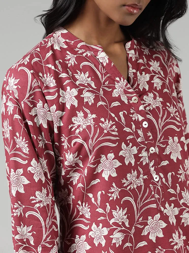 Utsa Red Floral Printed Tunic