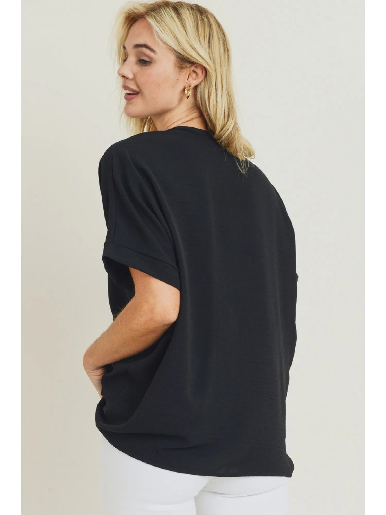 V-Neck Shift Top, Black