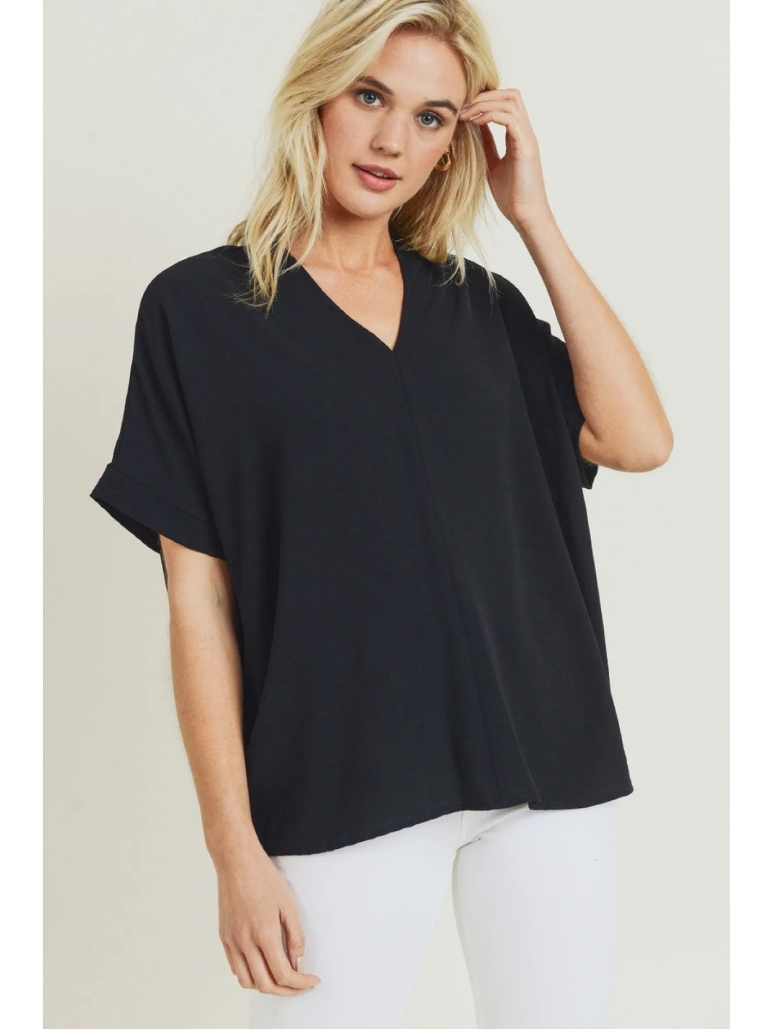 V-Neck Shift Top, Black