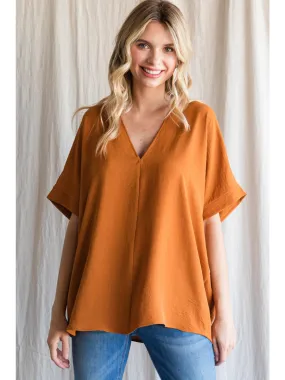 V-Neck Shift Top, Caramel