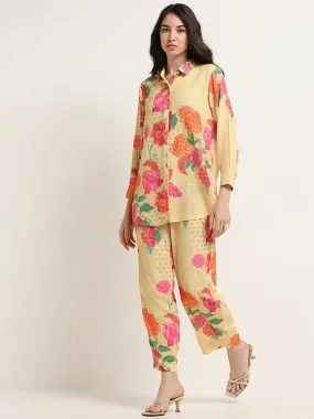 Vark Yellow Floral Printed Tunic & Pants Set