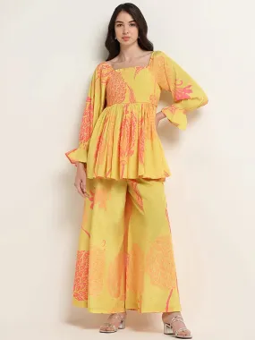 Vark Yellow Printed Peplum Top Set