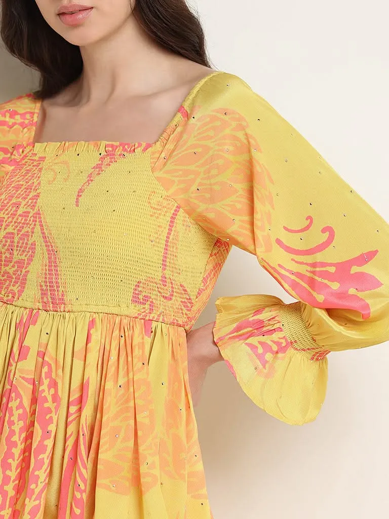 Vark Yellow Printed Peplum Top Set