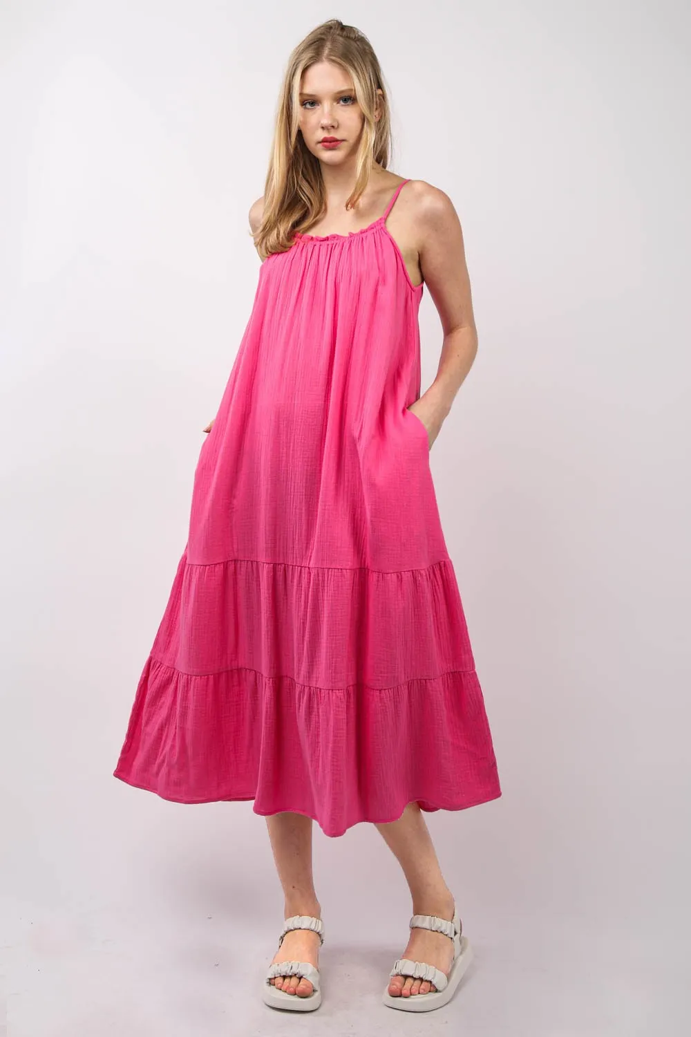 VERY J Ruffled A-Line Midi Cami Dress